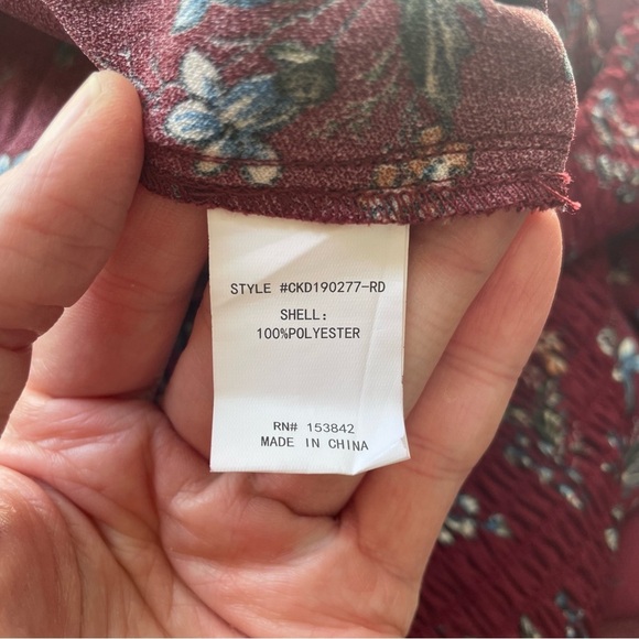 NWT Melloday Floral Smocked Midi Dress Size XL Burgundy - Picture 8 of 8